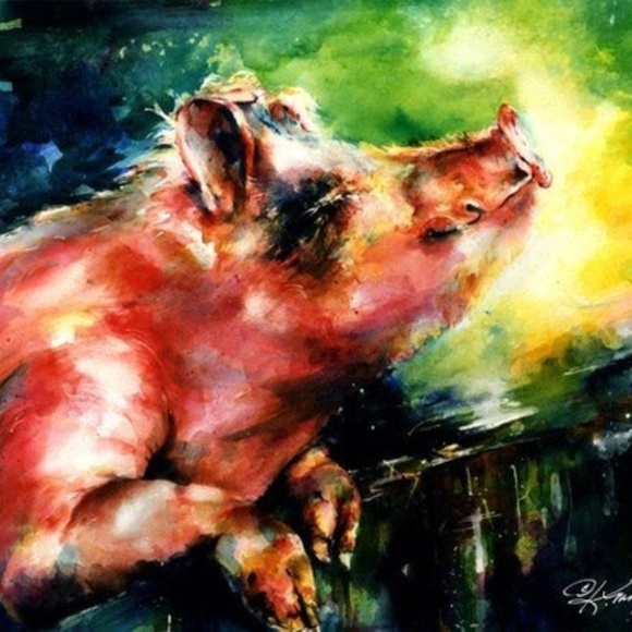 Handmade Pig Watercolor Necklace, Beautiful piggy Necklace, Original Art - Picture 3 of 5